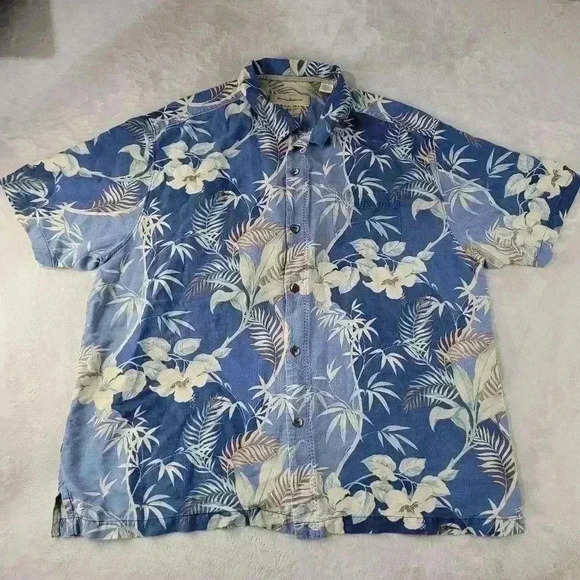 Tommy Bahama Short Sleeve Silk Button-Up Floral Shirt Blue Sz 2XL XXL - Picture 1 of 8